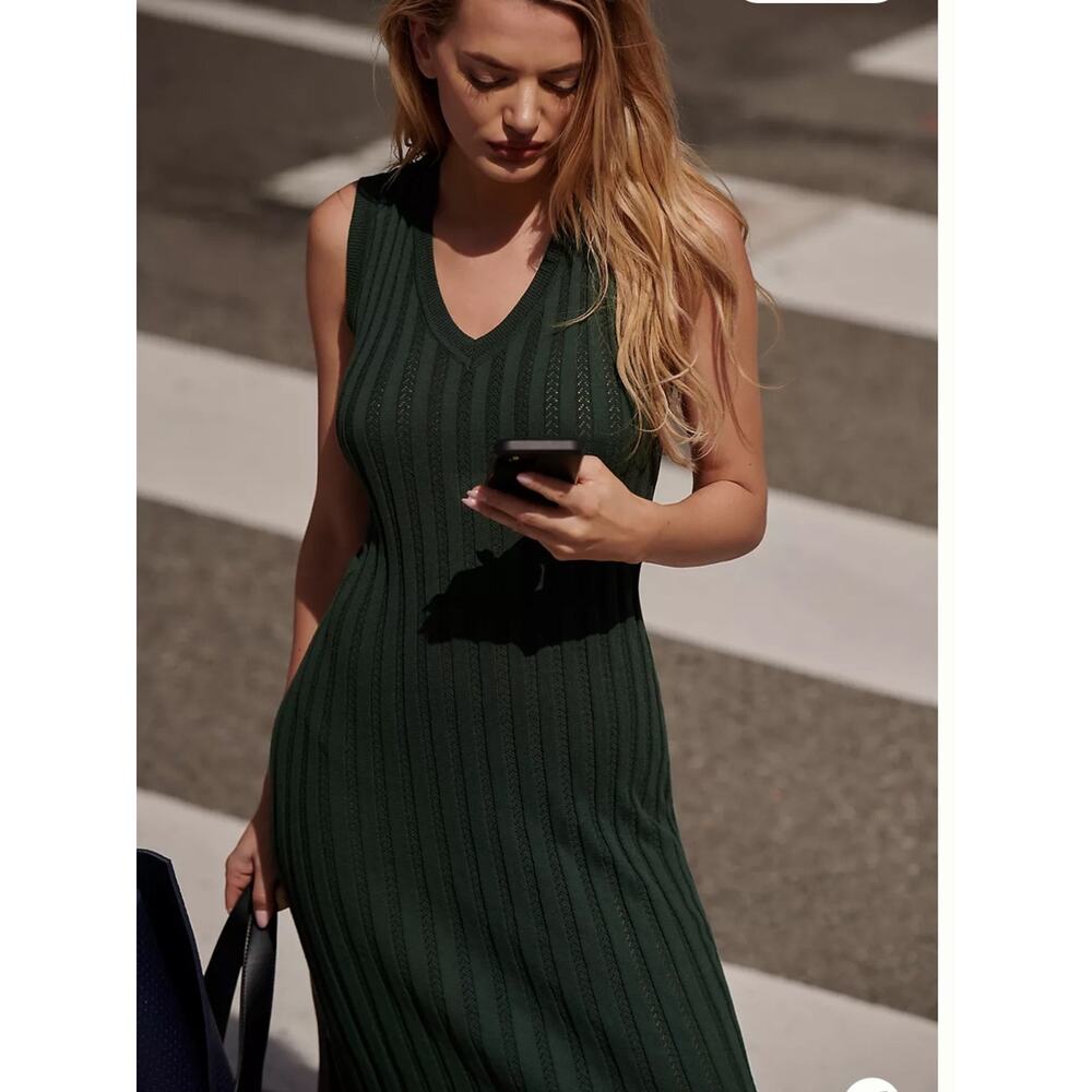 Varley Christine Knit Maxi Dress Green Small NWT Forest Glade Stretch Casual - Picture 3 of 16